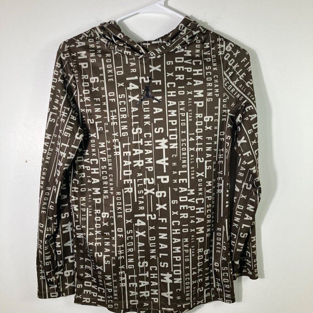 Youth Nike Dri‎ Fit Jordan Basketball Graphics Hooded Shirt Brown White L
